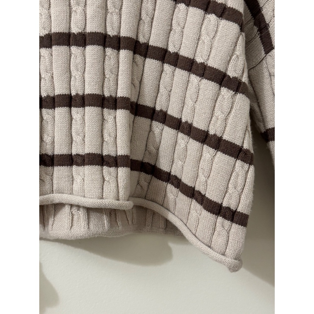 Pink Rose Cable Knit Striped‎ Cropped Sweater Beige Brown Long Sleeve Size L - Picture 4 of 8